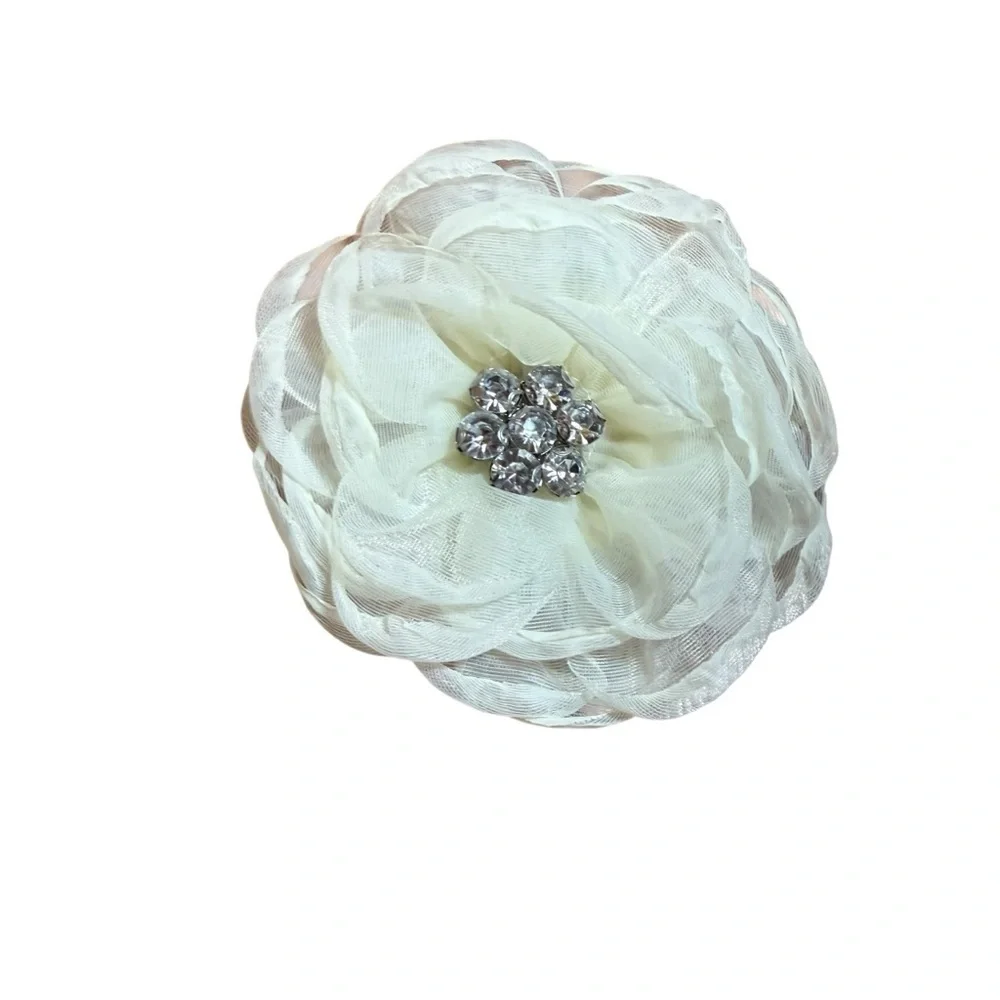 Girls Ivory White Floral Hair Clip Rhinestone Flower Barrette Kids Accessory